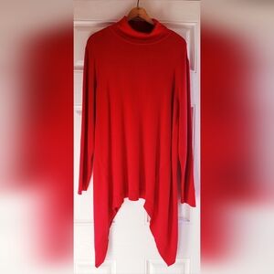 Chicos Sweater 4 XXLarge Cotton Red Cashmere Shark Bite Hem Lagenlook Office